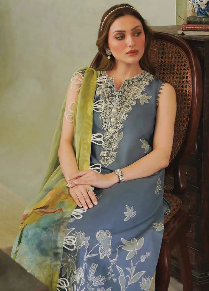 Tresor by Zarqash Embroidered Lawn Suit Unstitched 3 Piece ZRQ24T ZQT-004 Thistle - Luxury Collection