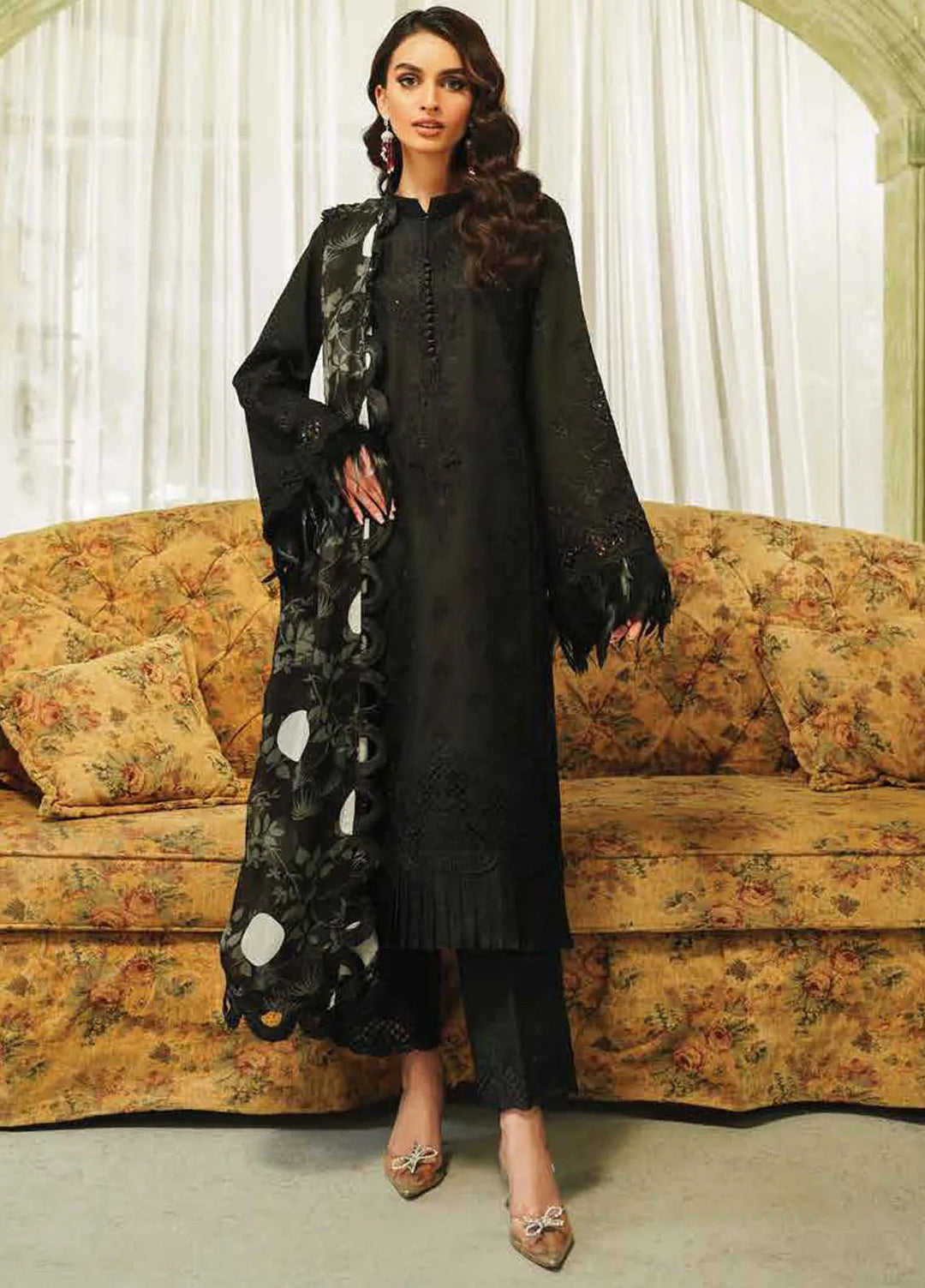 Tresor by Zarqash Embroidered Lawn Suit Unstitched 3 Piece ZRQ24T ZQT-005 Midnight - Luxury Collection