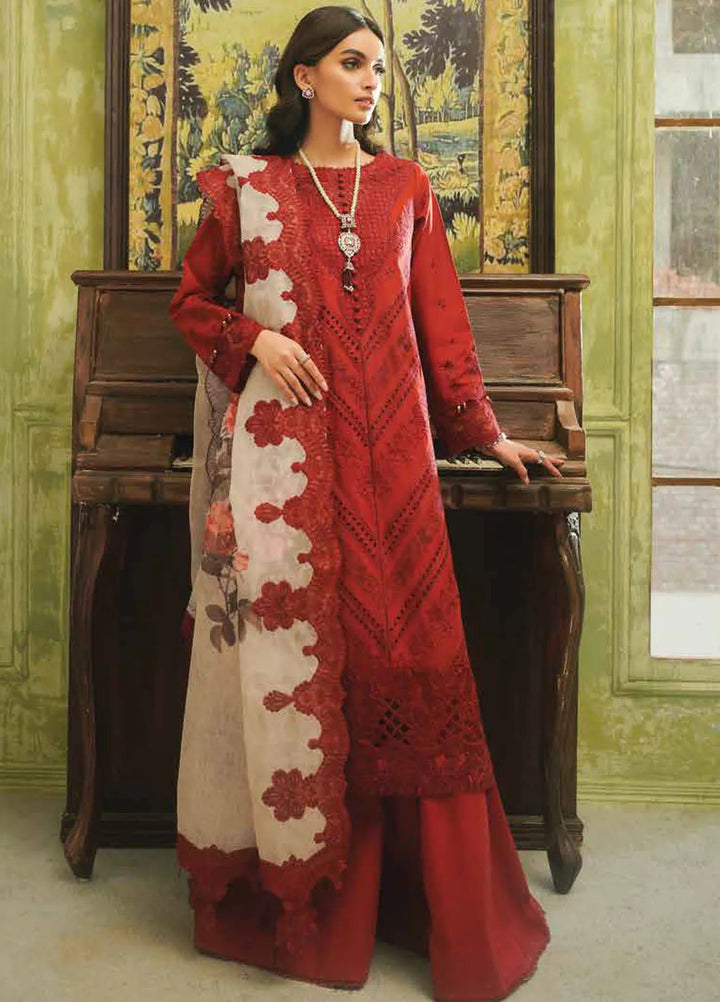 Tresor by Zarqash Embroidered Lawn Suit Unstitched 3 Piece ZRQ24T ZQT-007 Rosaline - Luxury Collection