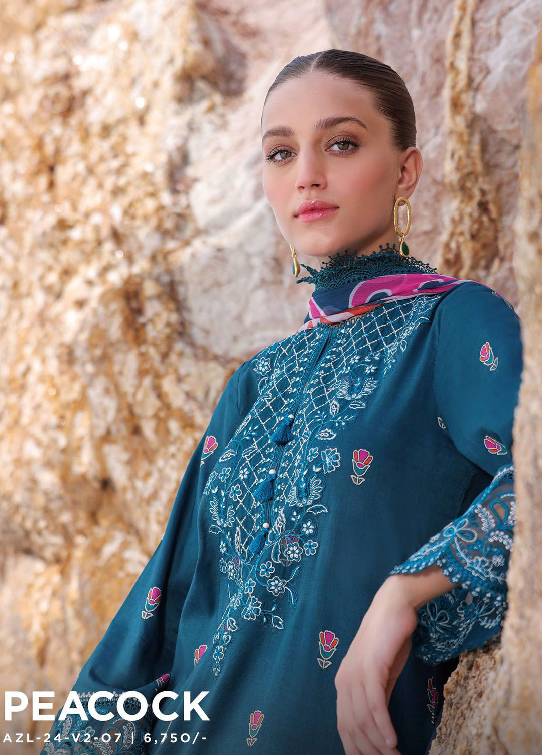 Tropicana by Ayzel Embroidered Lawn Suits Unstitched 3 Piece AAF24TP D-07 Peacock - Summer Collection