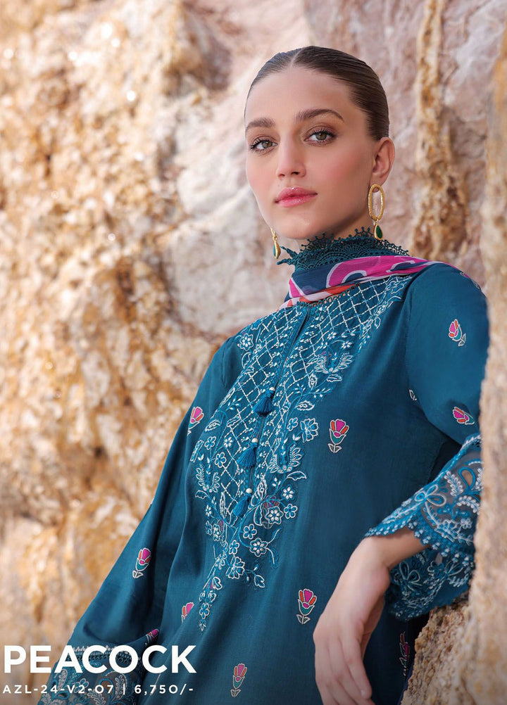 Tropicana by Ayzel Embroidered Lawn Suits Unstitched 3 Piece AAF24TP D-07 Peacock - Summer Collection