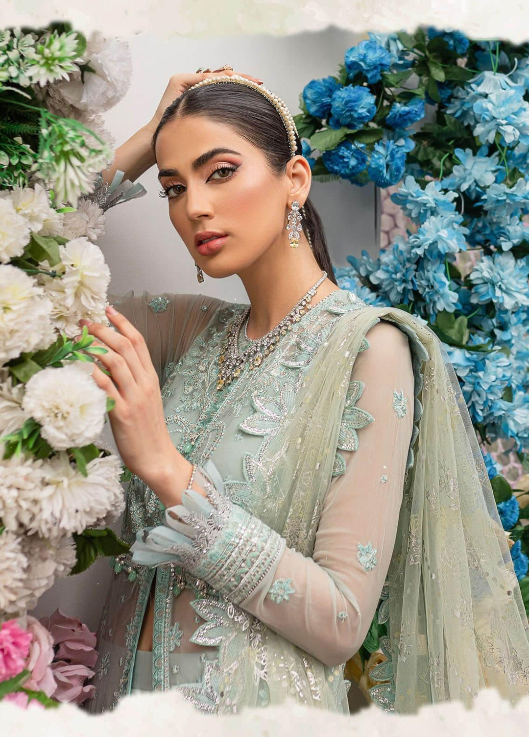 A'La Mode By Gisele Embroidered Chiffon Suits Unstitched 3 Piece GL22A Tulip - Luxury Collection