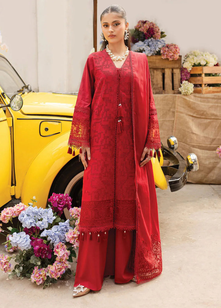 Twilight by Mahnur Embroidered Lawn Suits Unstitched 3 Piece MN25T D-01A Carmine - Summer Collection