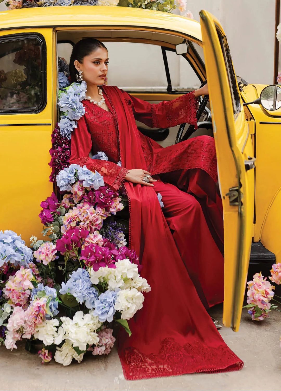 Twilight by Mahnur Embroidered Lawn Suits Unstitched 3 Piece MN25T D-01A Carmine - Summer Collection