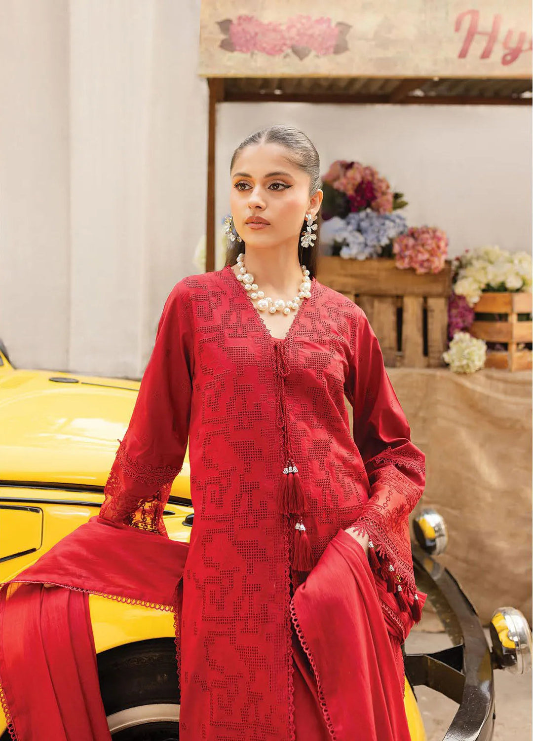 Twilight by Mahnur Embroidered Lawn Suits Unstitched 3 Piece MN25T D-01A Carmine - Summer Collection