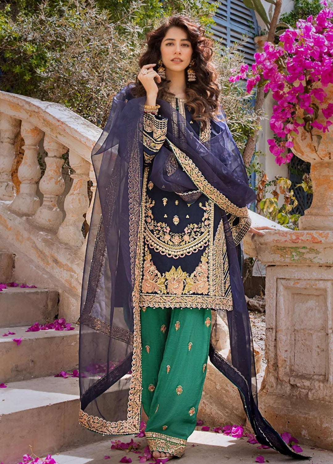 Umaima By Erum Khan Embroidered Raw Silk Suits Unstitched 3 Piece EK23U ANABIA - Eid Collection