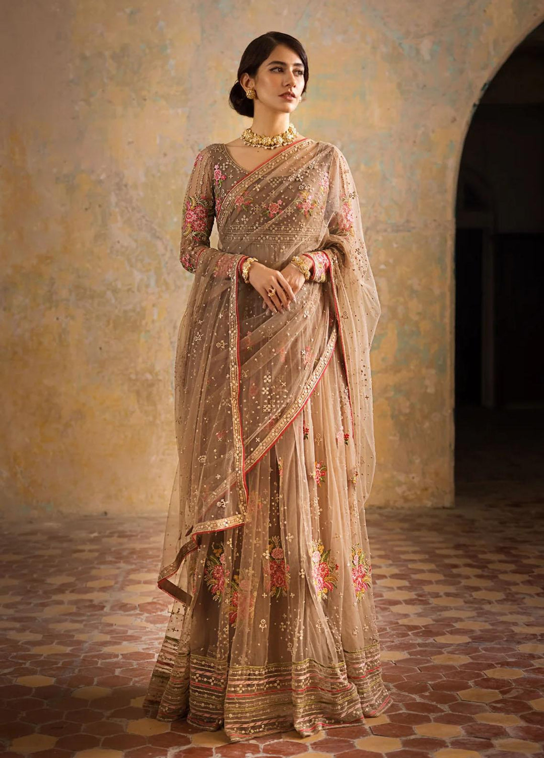 Umaima By Erum Khan Embroidered Net Suits Unstitched 4 Piece EK23U MIRAAL - Eid Collection