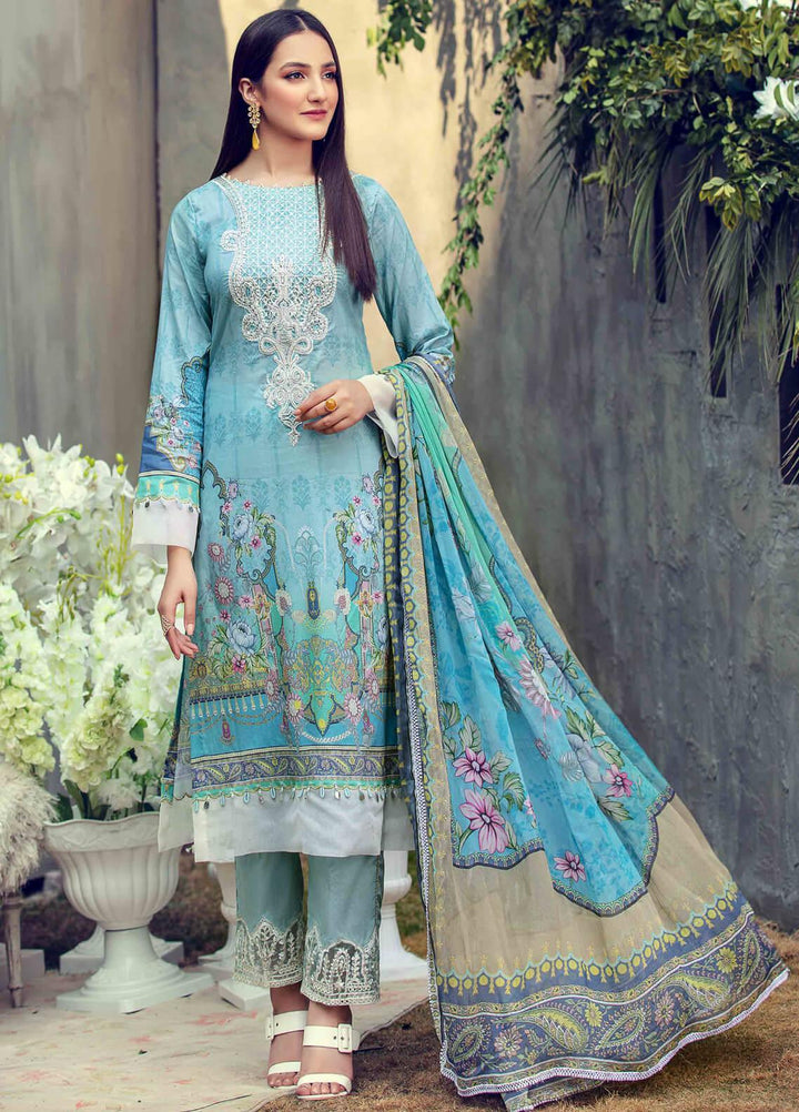 Umang by Motifz Embroidered Lawn Suits Unstitched 3 Piece MT21LU 2821 Blue Bell - Summer Collection