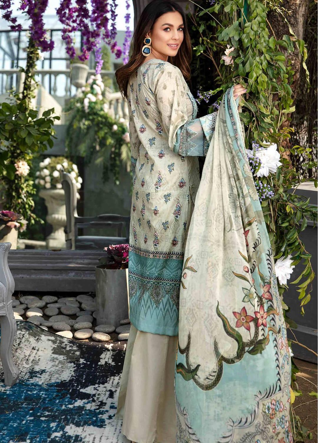 Umang by Motifz Embroidered Lawn Suits Unstitched 3 Piece MT21LU 2823 Aqua Bloom - Summer Collection
