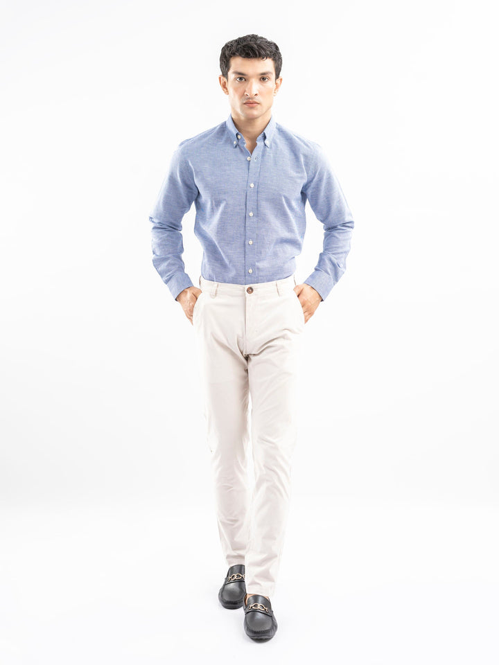 Brumano Ready To Wear Shirts Men 1 Piece Cotton Blue Houndstooth Patterned Linen Shirt 0-31-025-4462 - Summer Collection