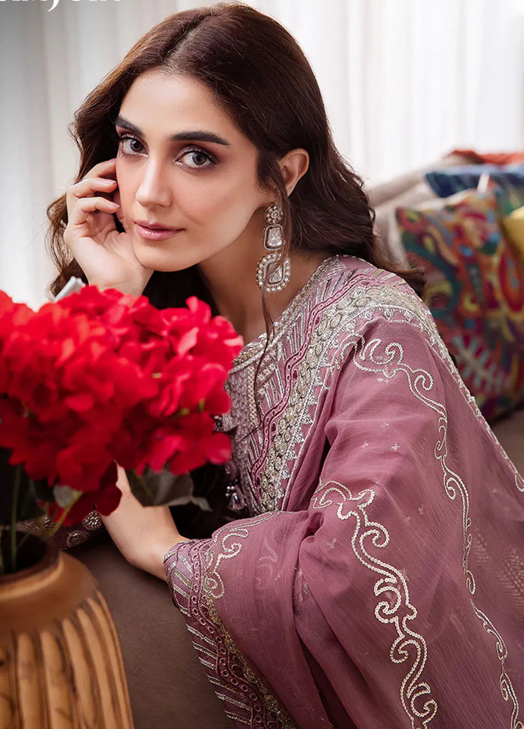 Uraan By Asim Jofa Embroidered Lawn Suit Unstitched 3 Piece AJ24U AJUR-02 - Summer Collection