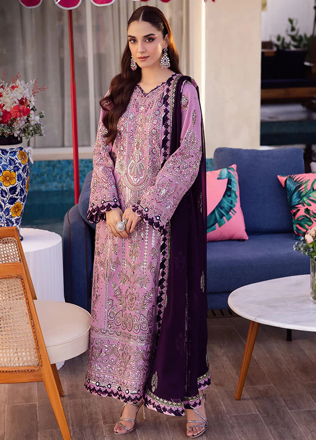Uraan By Asim Jofa Embroidered Lawn Suit Unstitched 3 Piece AJ24U AJUR-03 - Summer Collection