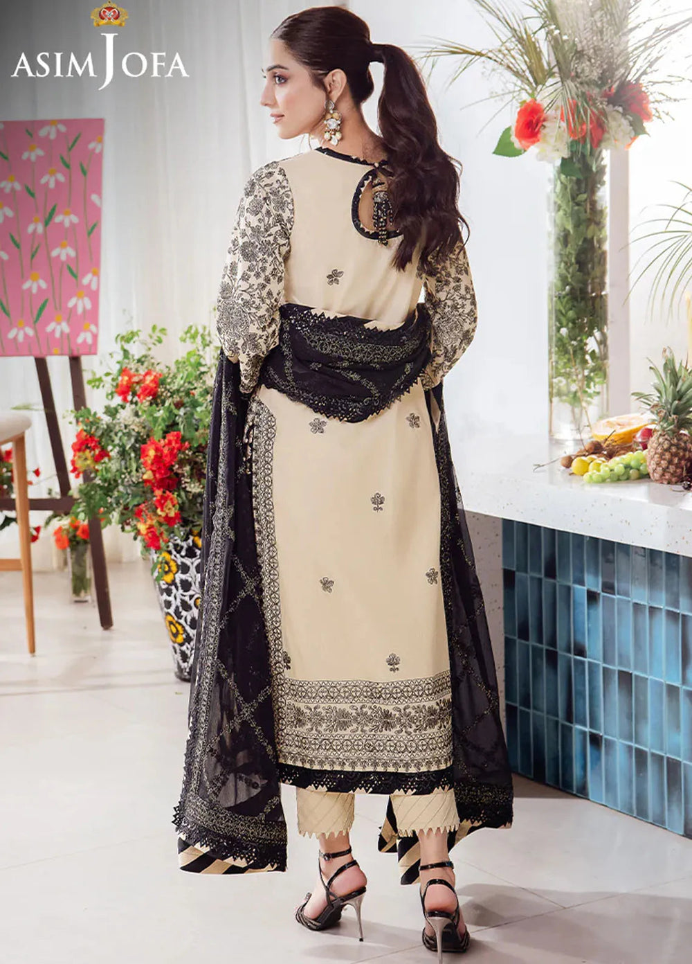 Uraan By Asim Jofa Embroidered Lawn Suit Unstitched 3 Piece AJ24U AJUR-09 - Summer Collection