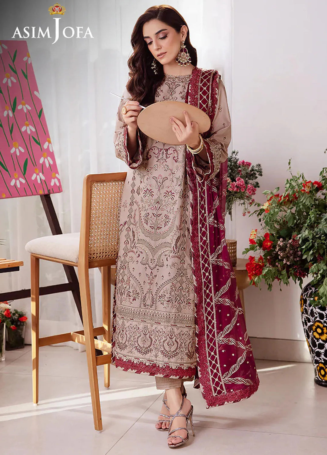 Uraan By Asim Jofa Embroidered Lawn Suit Unstitched 3 Piece AJ24U AJUR-10 - Summer Collection