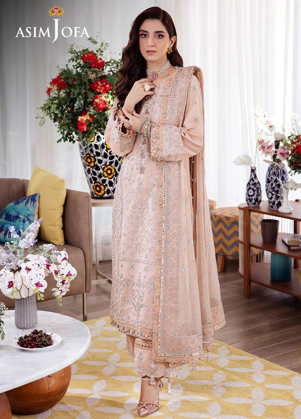 Uraan By Asim Jofa Embroidered Lawn Suit Unstitched 3 Piece AJ24U AJUR-12 - Summer Collection