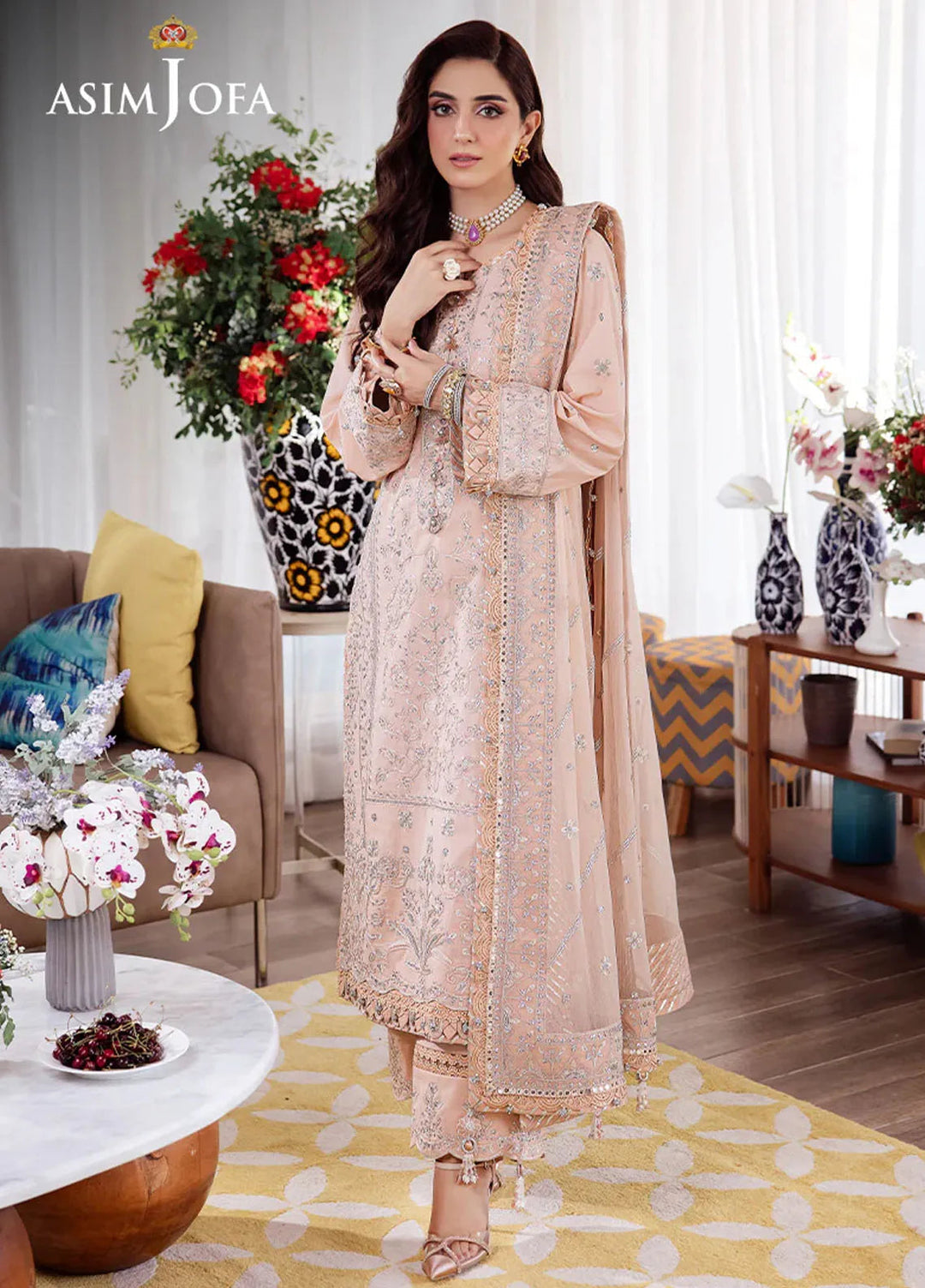 Uraan By Asim Jofa Embroidered Lawn Suit Unstitched 3 Piece AJ24U AJUR-12 - Summer Collection