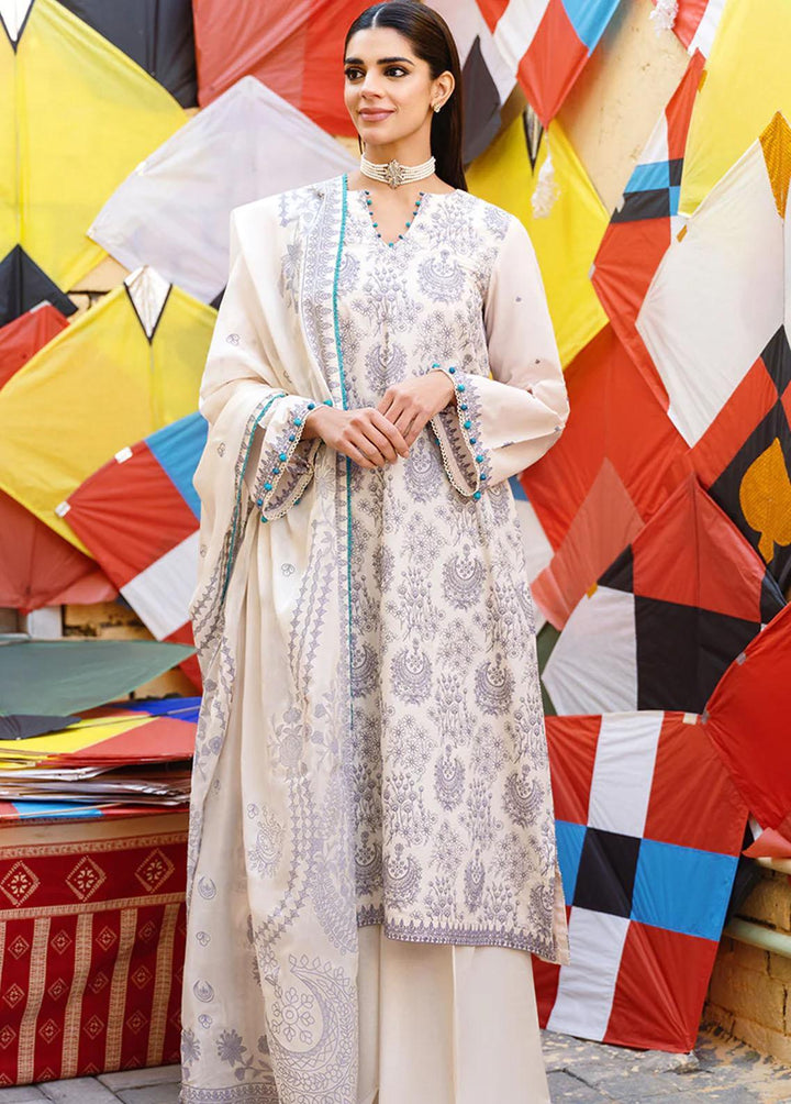 Uraan By Cross Stitch Embroidered Lawn Suits Unstitched 3 Piece CS23U Ivory Glow - Premium Collection