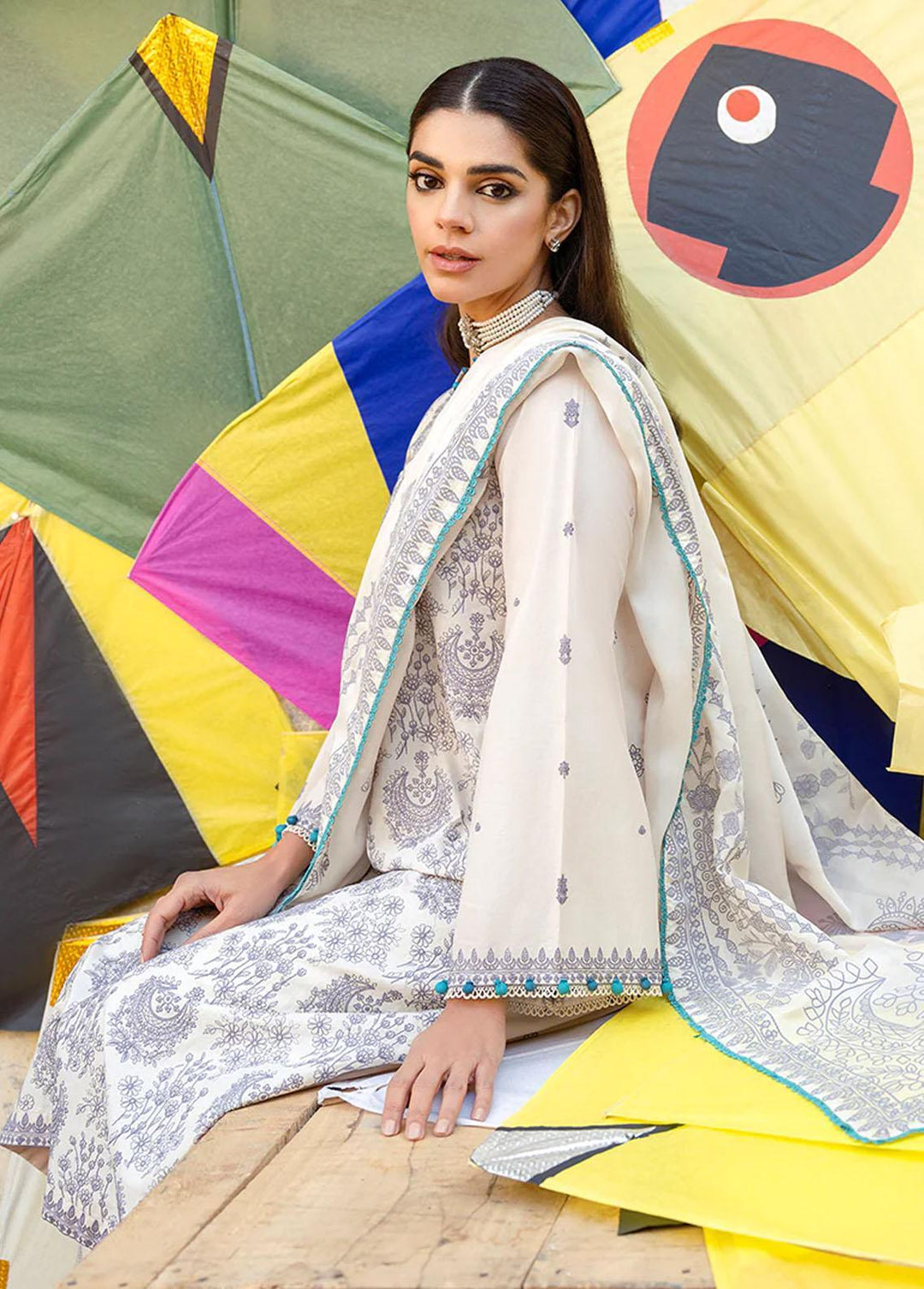 Uraan By Cross Stitch Embroidered Lawn Suits Unstitched 3 Piece CS23U Ivory Glow - Premium Collection