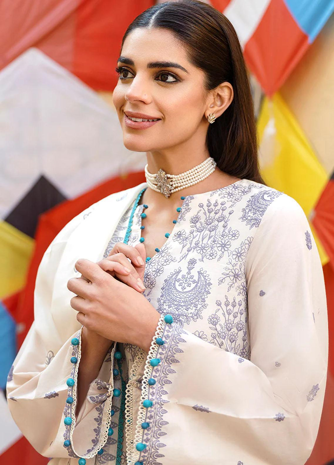 Uraan By Cross Stitch Embroidered Lawn Suits Unstitched 3 Piece CS23U Ivory Glow - Premium Collection