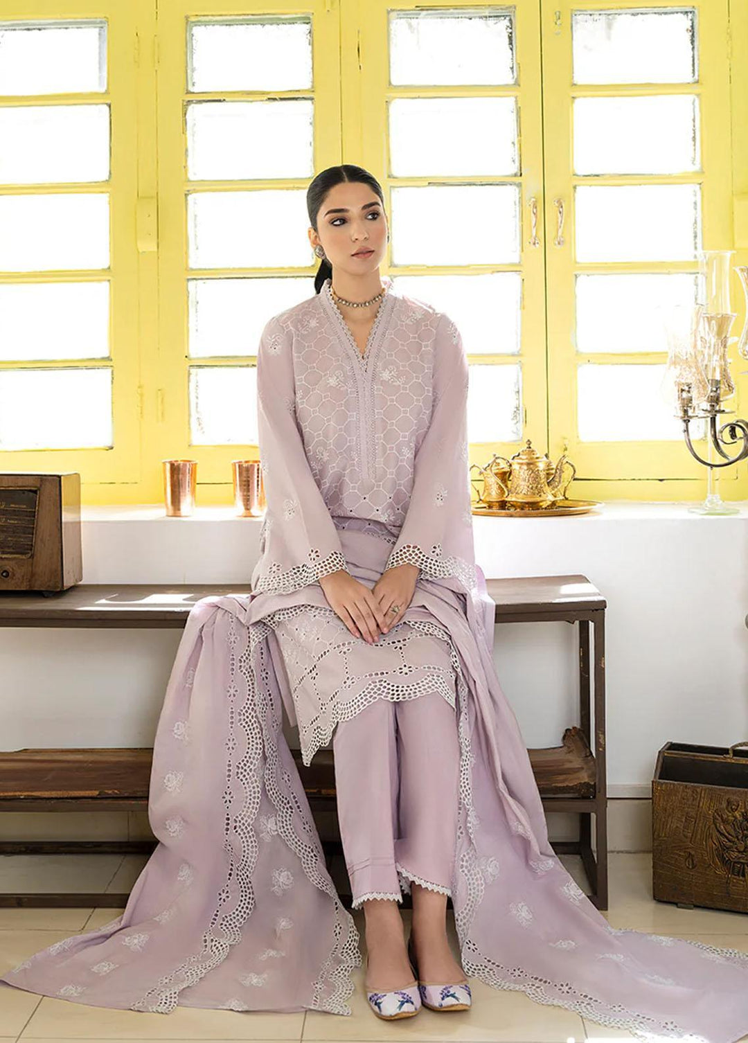 Uraan By Cross Stitch Embroidered Lawn Suits Unstitched 3 Piece CS23U Lavender Bud - Premium Collection