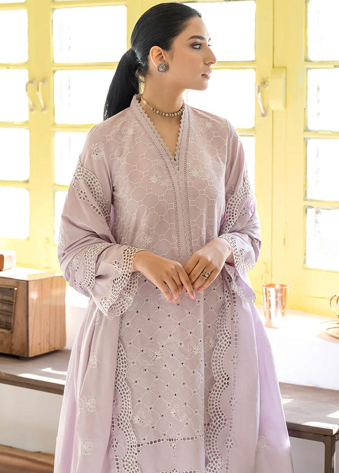 Uraan By Cross Stitch Embroidered Lawn Suits Unstitched 3 Piece CS23U Lavender Bud - Premium Collection