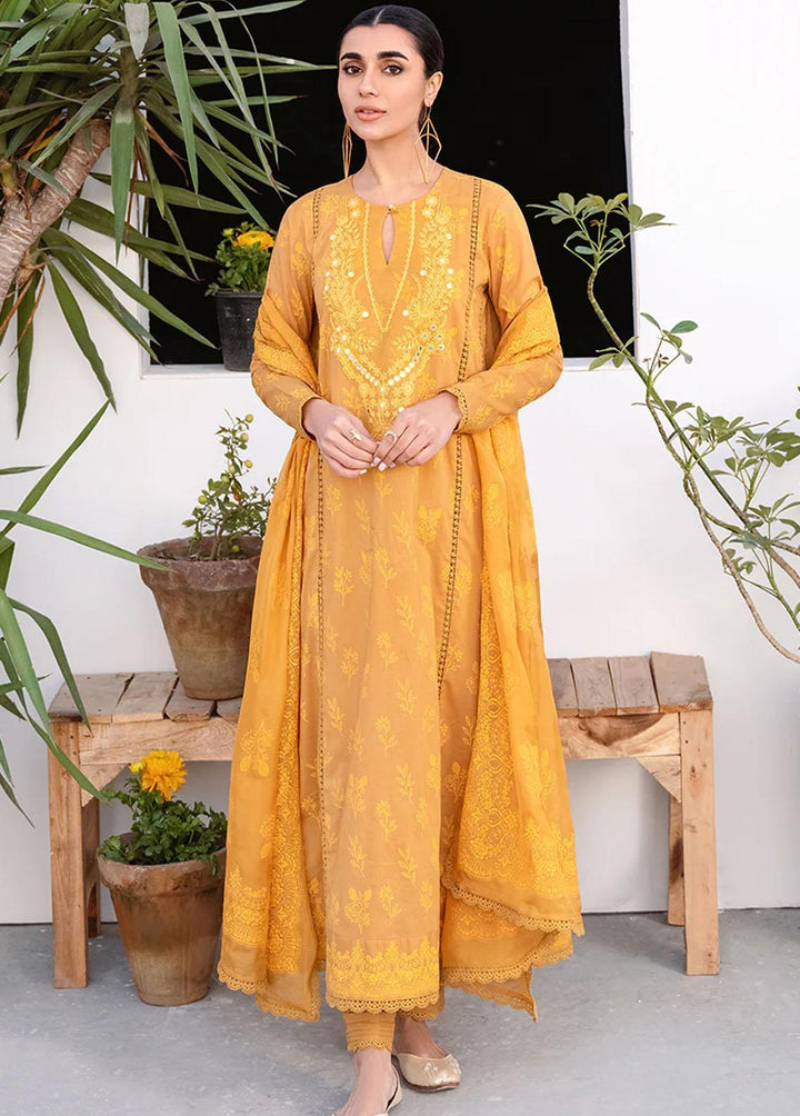 Uraan By Cross Stitch Embroidered Lawn Suits Unstitched 3 Piece CS23U Mustard Oriane - Premium Collection