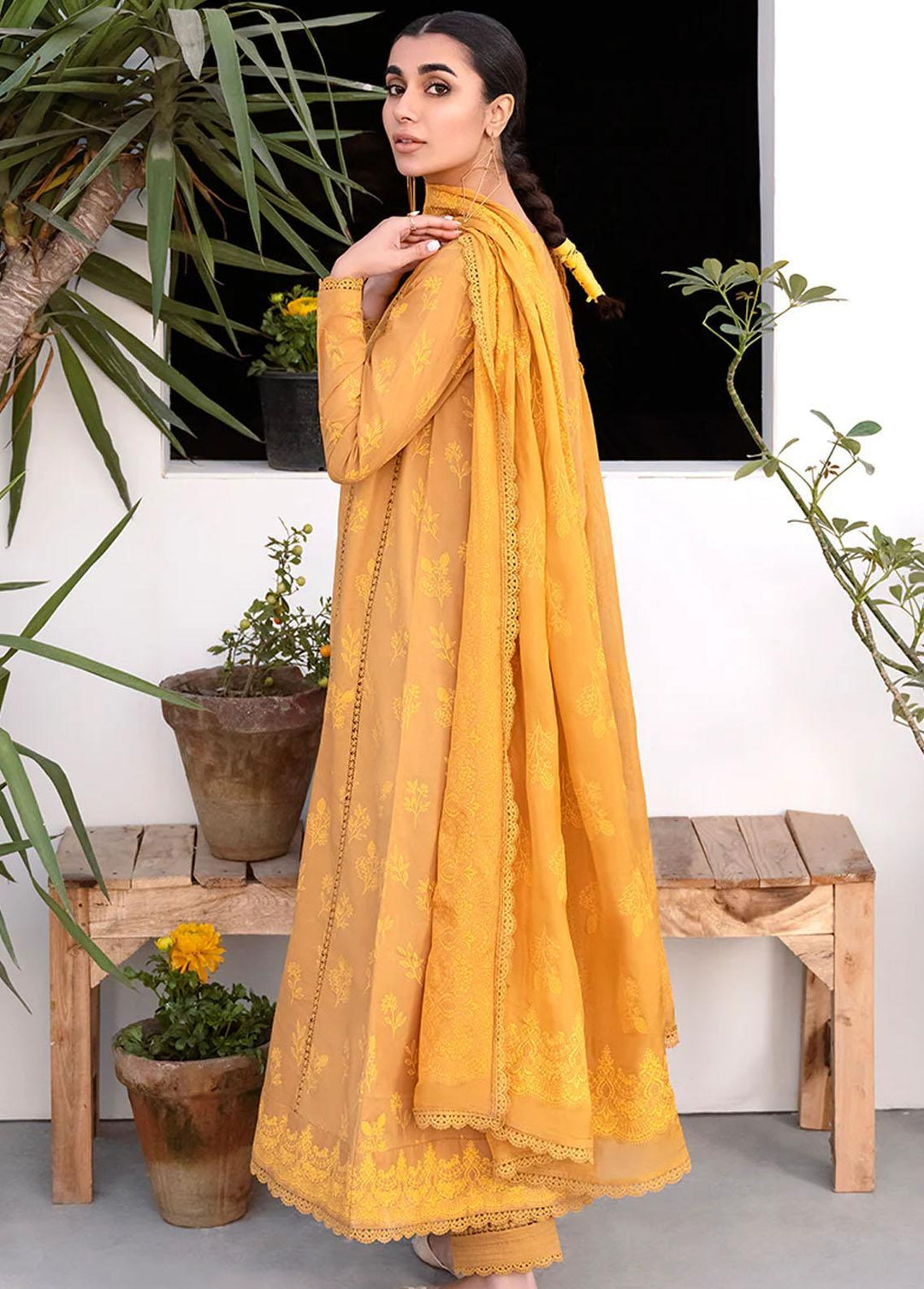 Uraan By Cross Stitch Embroidered Lawn Suits Unstitched 3 Piece CS23U Mustard Oriane - Premium Collection