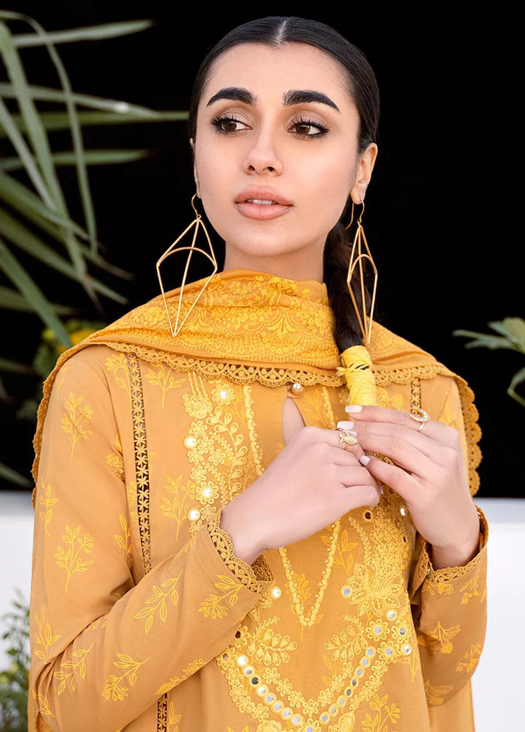 Uraan By Cross Stitch Embroidered Lawn Suits Unstitched 3 Piece CS23U Mustard Oriane - Premium Collection