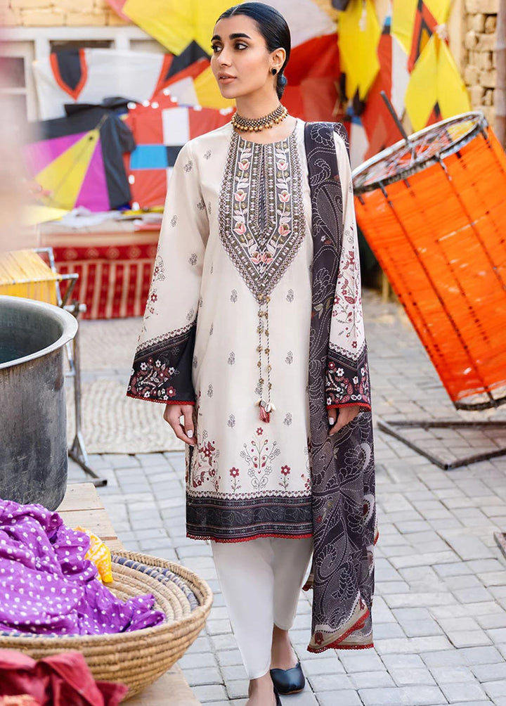 Uraan By Cross Stitch Embroidered Lawn Suits Unstitched 3 Piece CS23U Pale Cream - Premium Collection