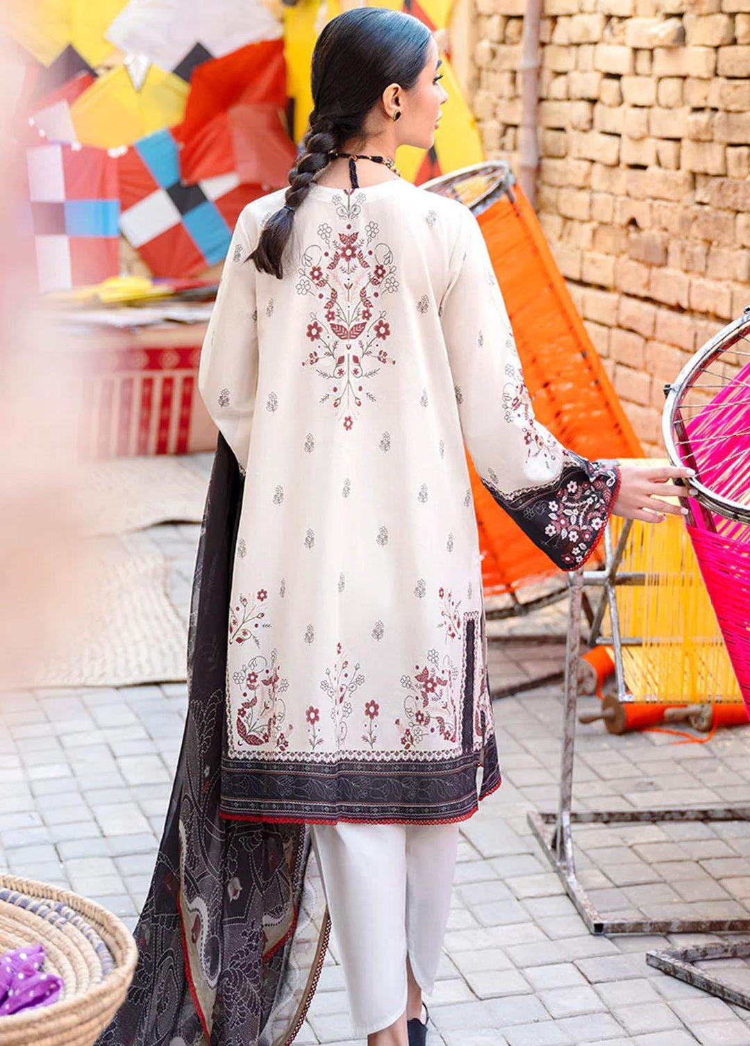 Uraan By Cross Stitch Embroidered Lawn Suits Unstitched 3 Piece CS23U Pale Cream - Premium Collection