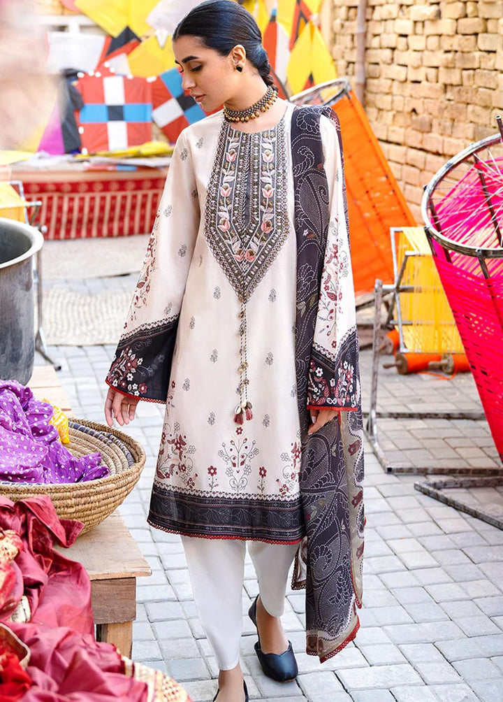 Uraan By Cross Stitch Embroidered Lawn Suits Unstitched 3 Piece CS23U Pale Cream - Premium Collection