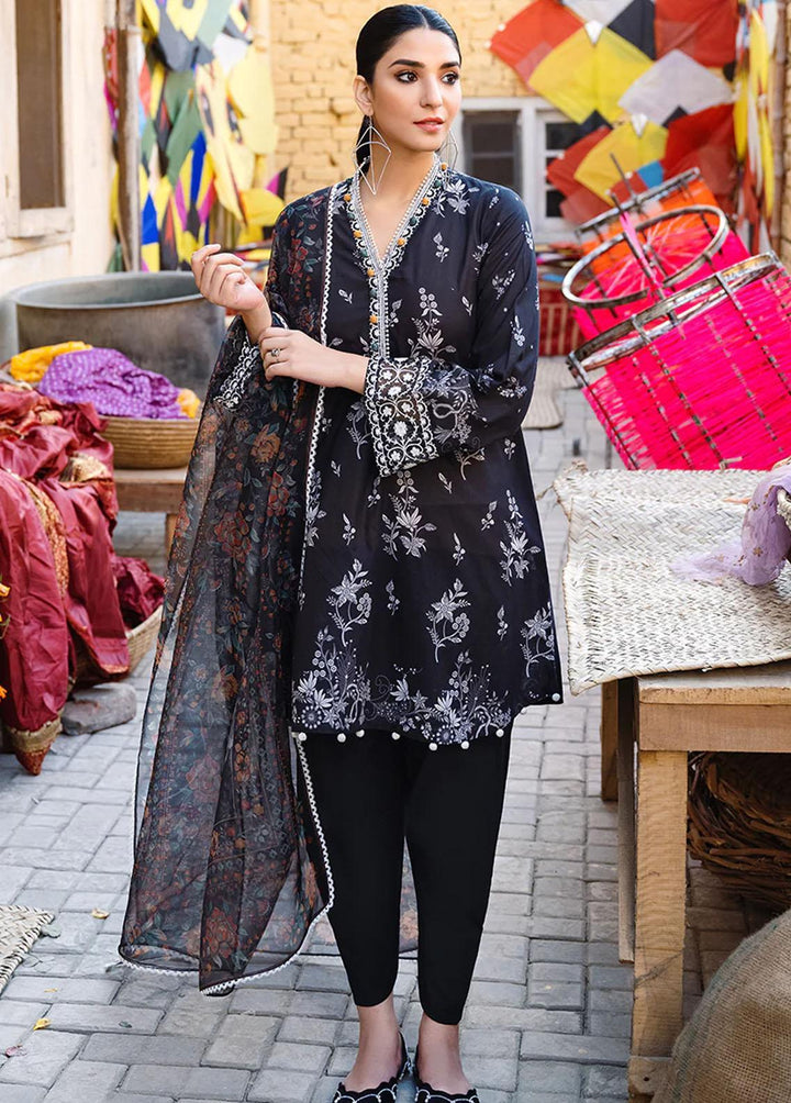 Uraan By Cross Stitch Embroidered Lawn Suits Unstitched 3 Piece CS23U Raven Coal - Premium Collection