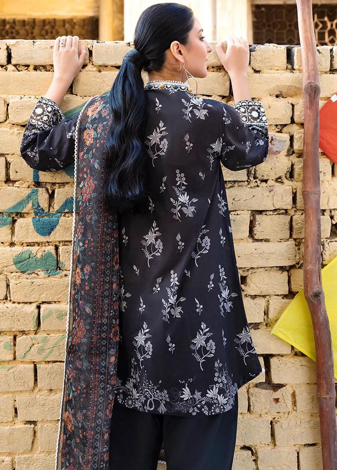 Uraan By Cross Stitch Embroidered Lawn Suits Unstitched 3 Piece CS23U Raven Coal - Premium Collection