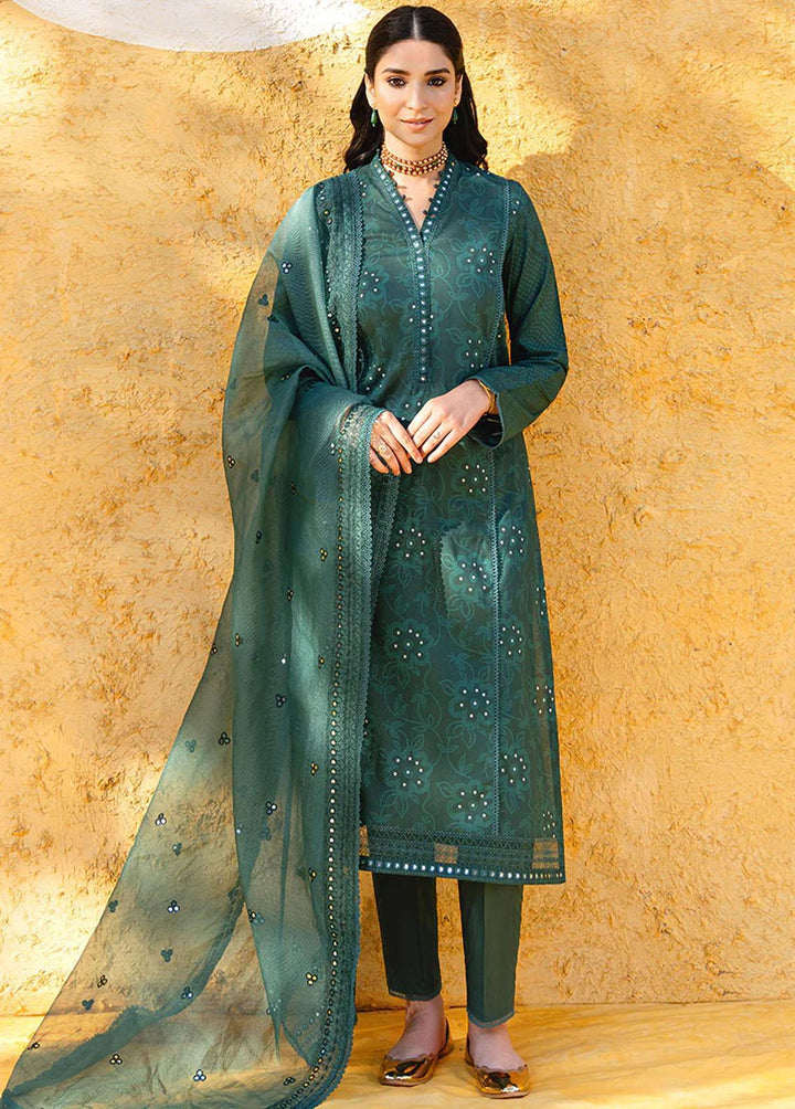 Uraan By Cross Stitch Embroidered Lawn Suits Unstitched 3 Piece CS23U Surreal Teal - Premium Collection