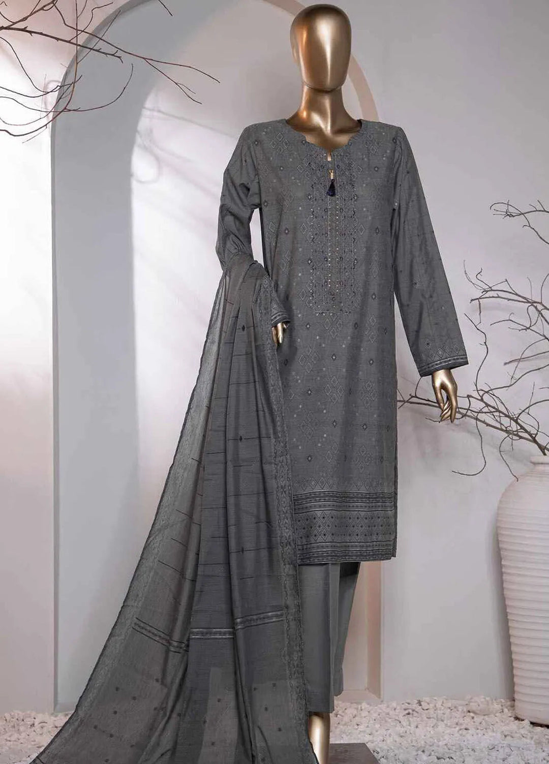Valencia by Hz Textiles Printed Jacquard Suits Unstitched 3 Piece HZ24VW VJ-11 - Winter Collection