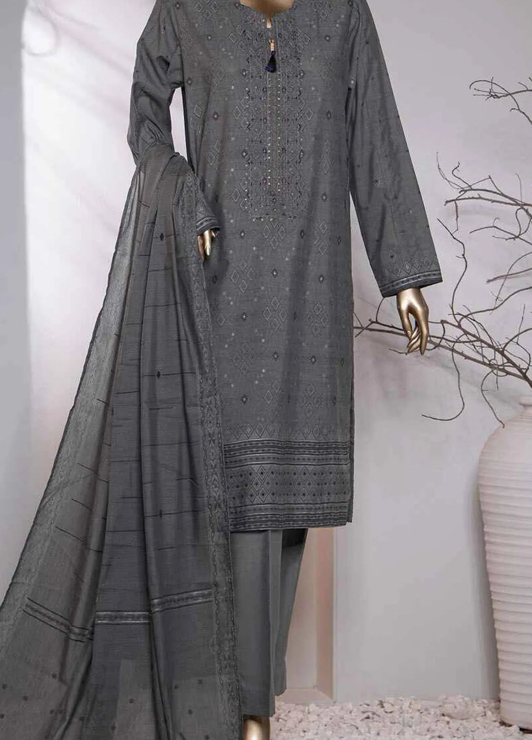 Valencia by Hz Textiles Printed Jacquard Suits Unstitched 3 Piece HZ24VW VJ-11 - Winter Collection