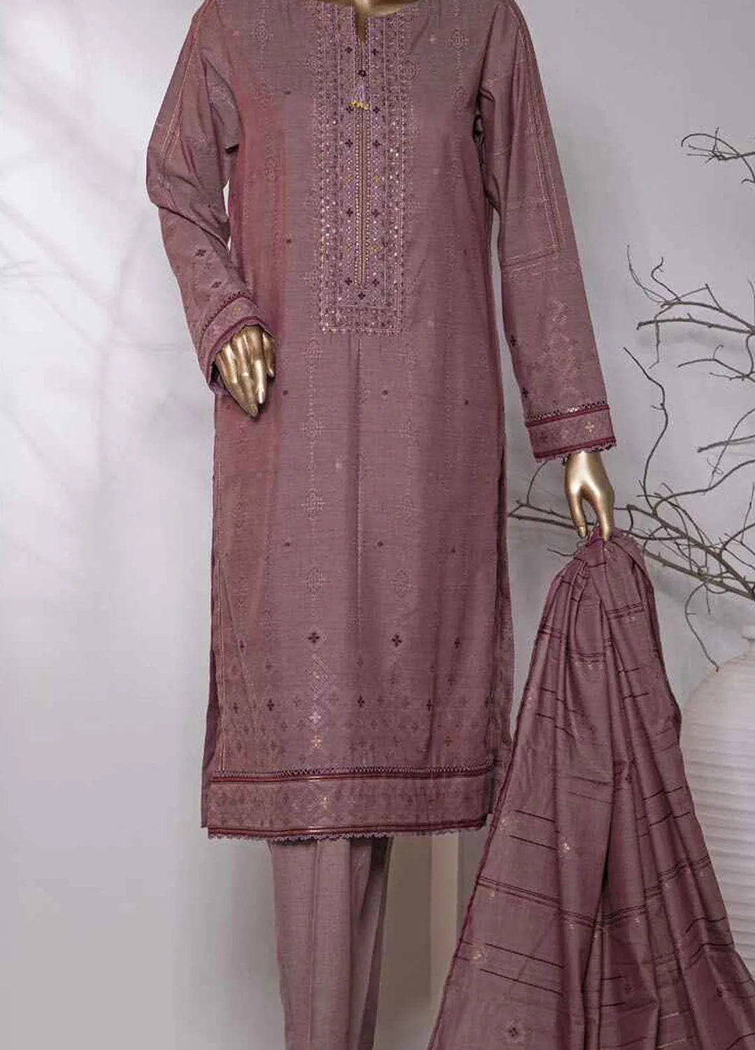 Valencia by Hz Textiles Printed Jacquard Suits Unstitched 3 Piece HZ24VW VJ-16 - Winter Collection