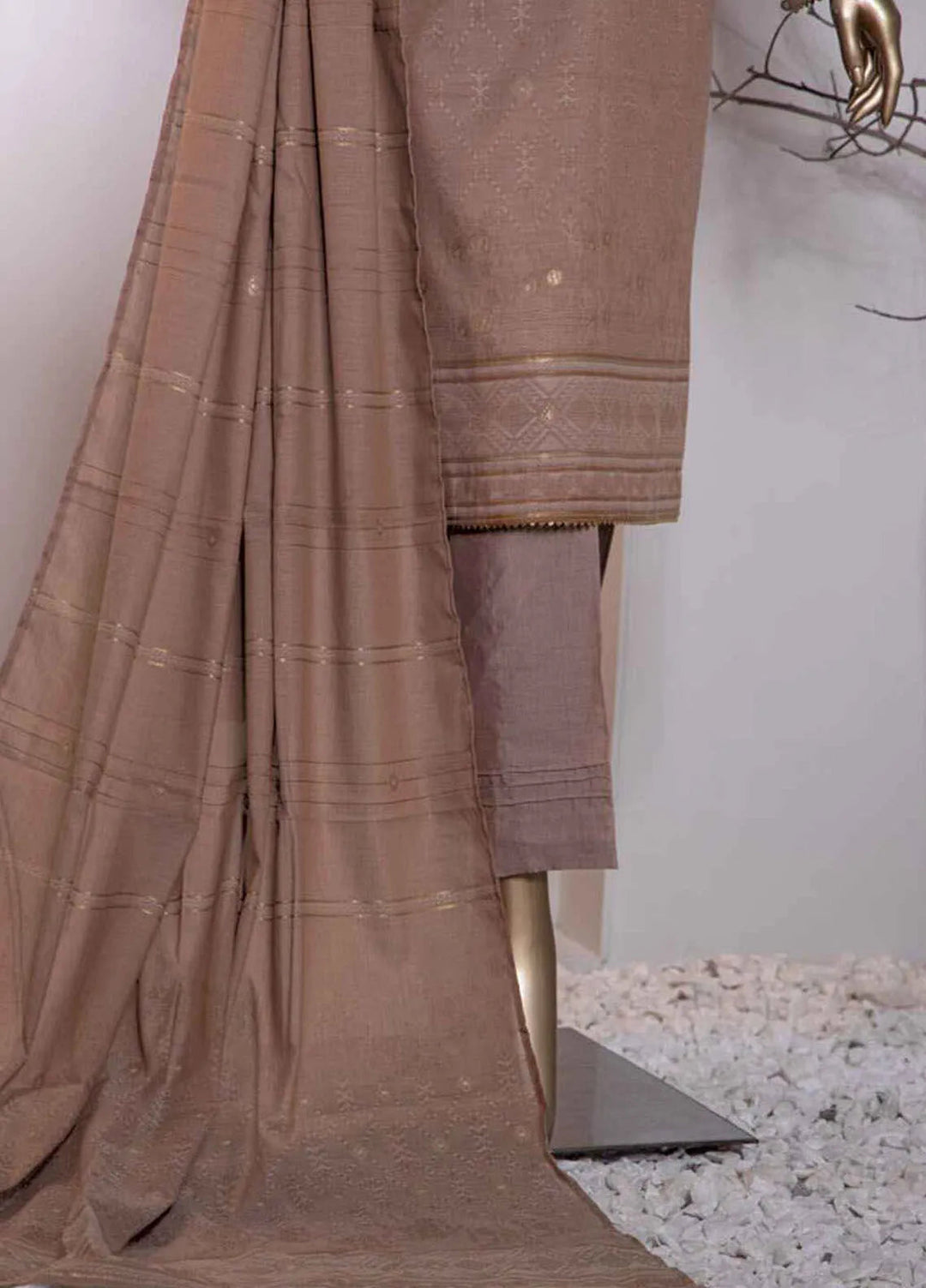 Valencia by Hz Textiles Printed Jacquard Suits Unstitched 3 Piece HZ24VW VJ-19 - Winter Collection