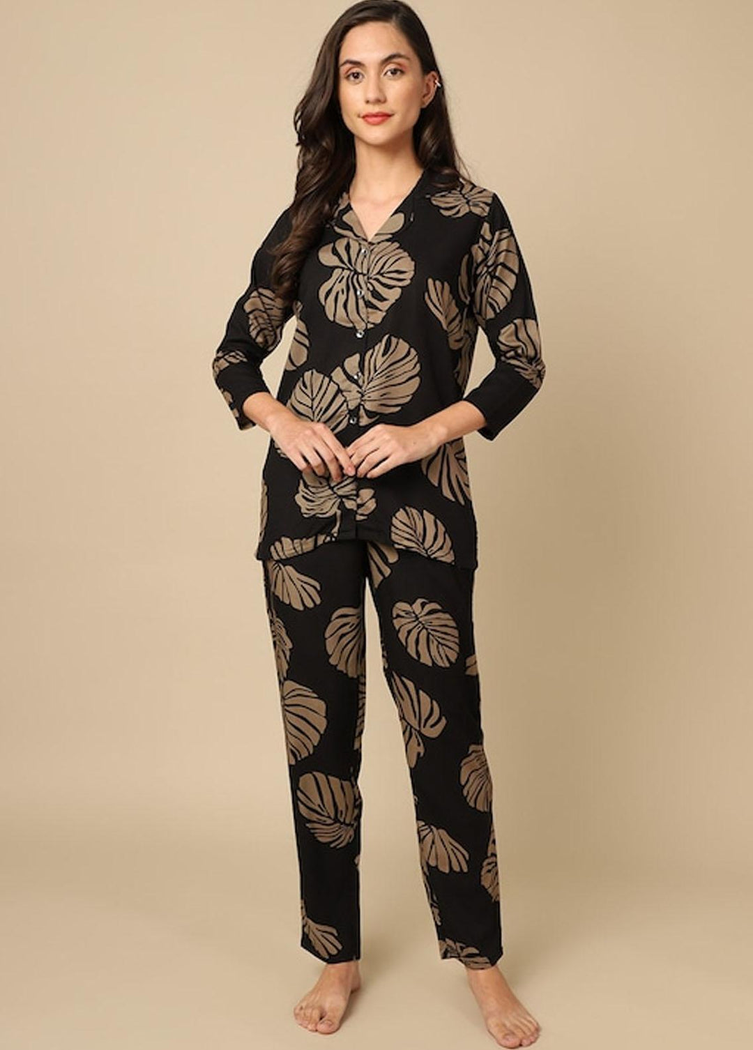 Valerie Pret  Viscose 2 Piece ARJ-PJ-01-BK-LEAF