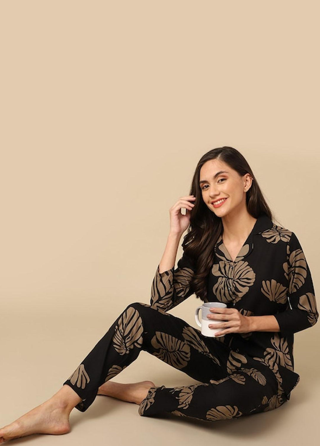 Valerie Pret  Viscose 2 Piece ARJ-PJ-01-BK-LEAF