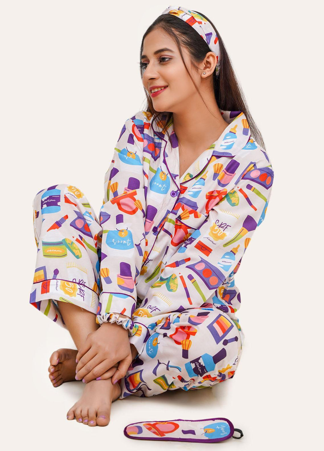 Valerie Pajama Set Printed  5 Piece ARJ-PCTN04