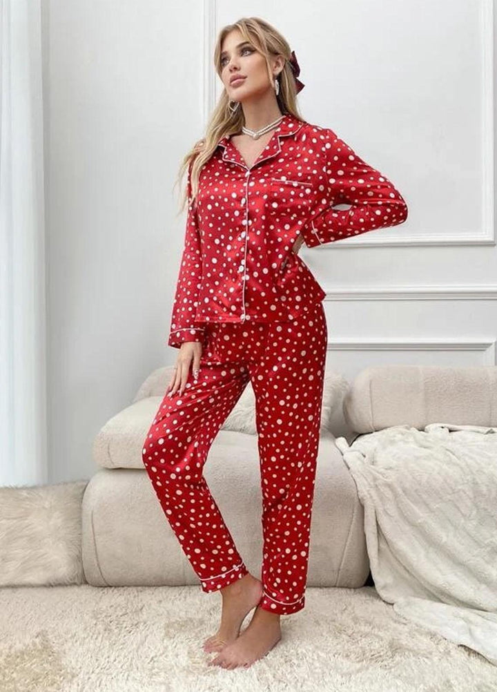 Valerie Night Wear Printed Silk Pajama Set VL0223-SS-REDDT