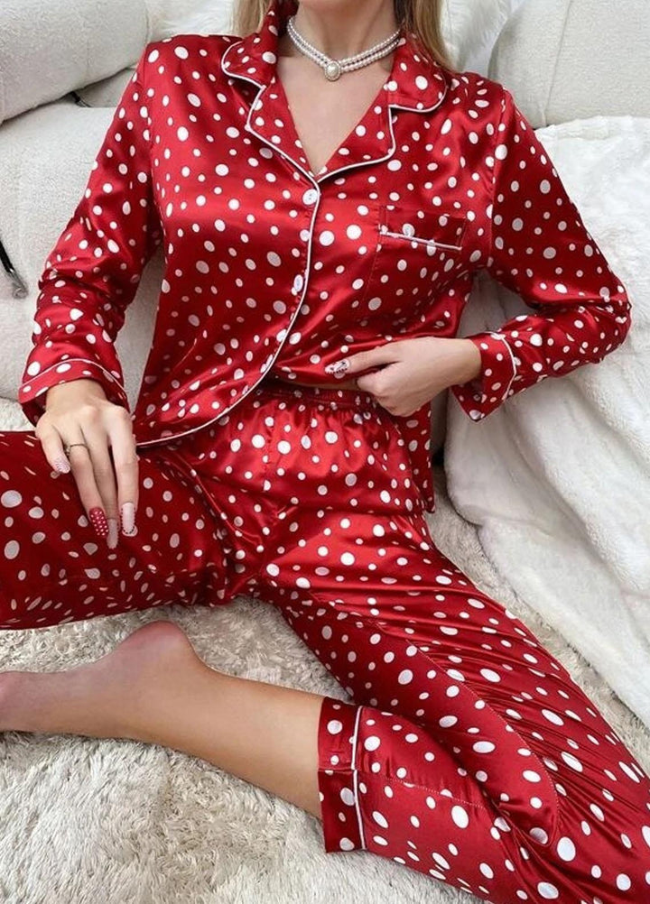 Valerie Night Wear Printed Silk Pajama Set VL0223-SS-REDDT