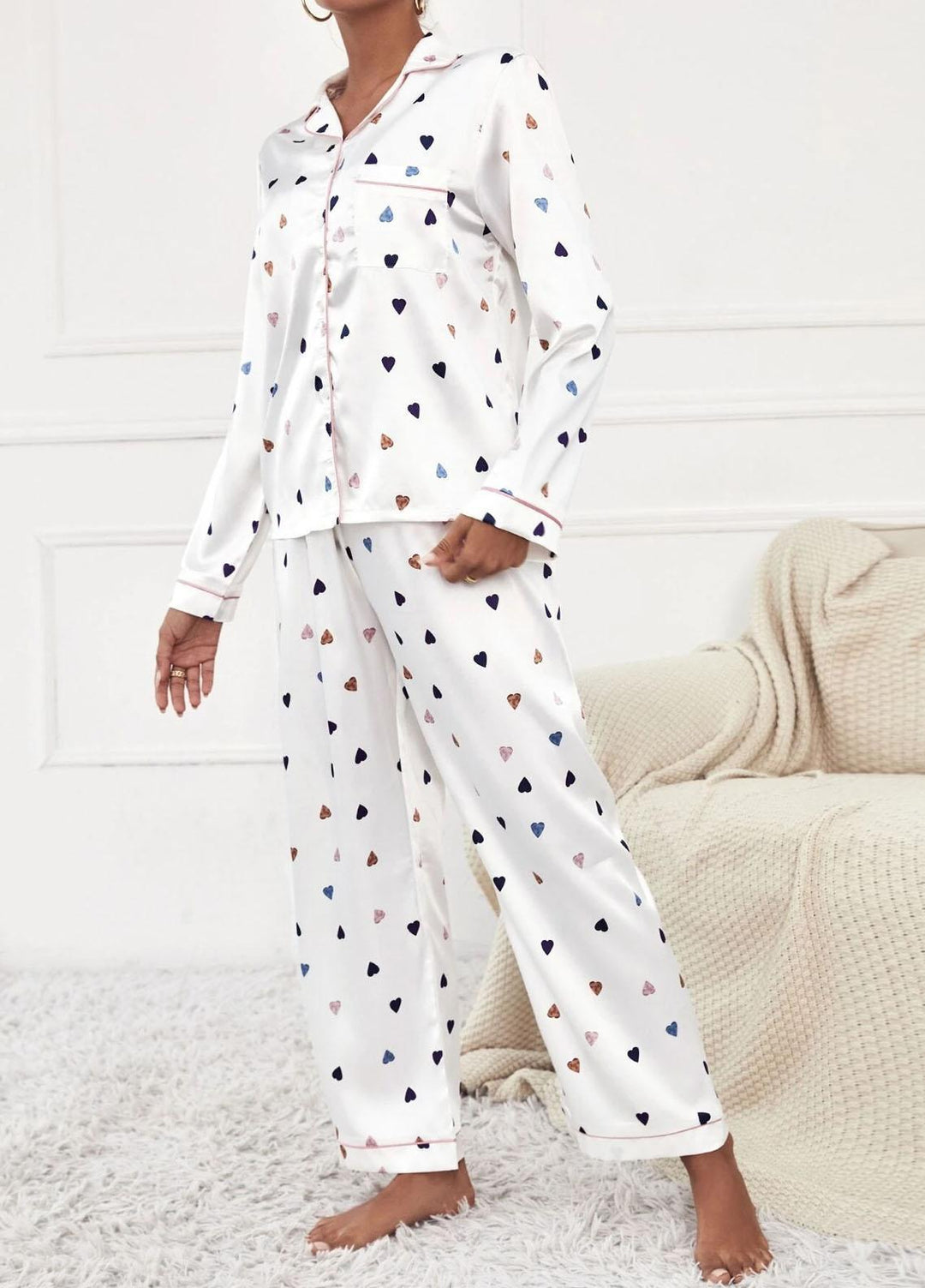 Valerie Night Wear Printed Silk Pajama Set VL-0223-SS-WHRT  (D)