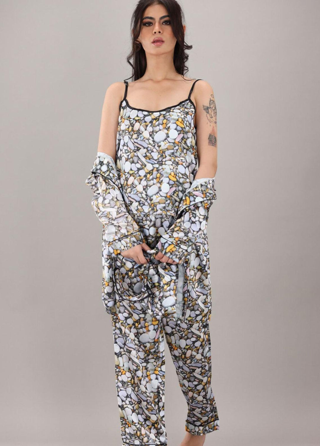 Valerie  7 Pcs Night Wear Satin Pajama Set CLK-ST-0038