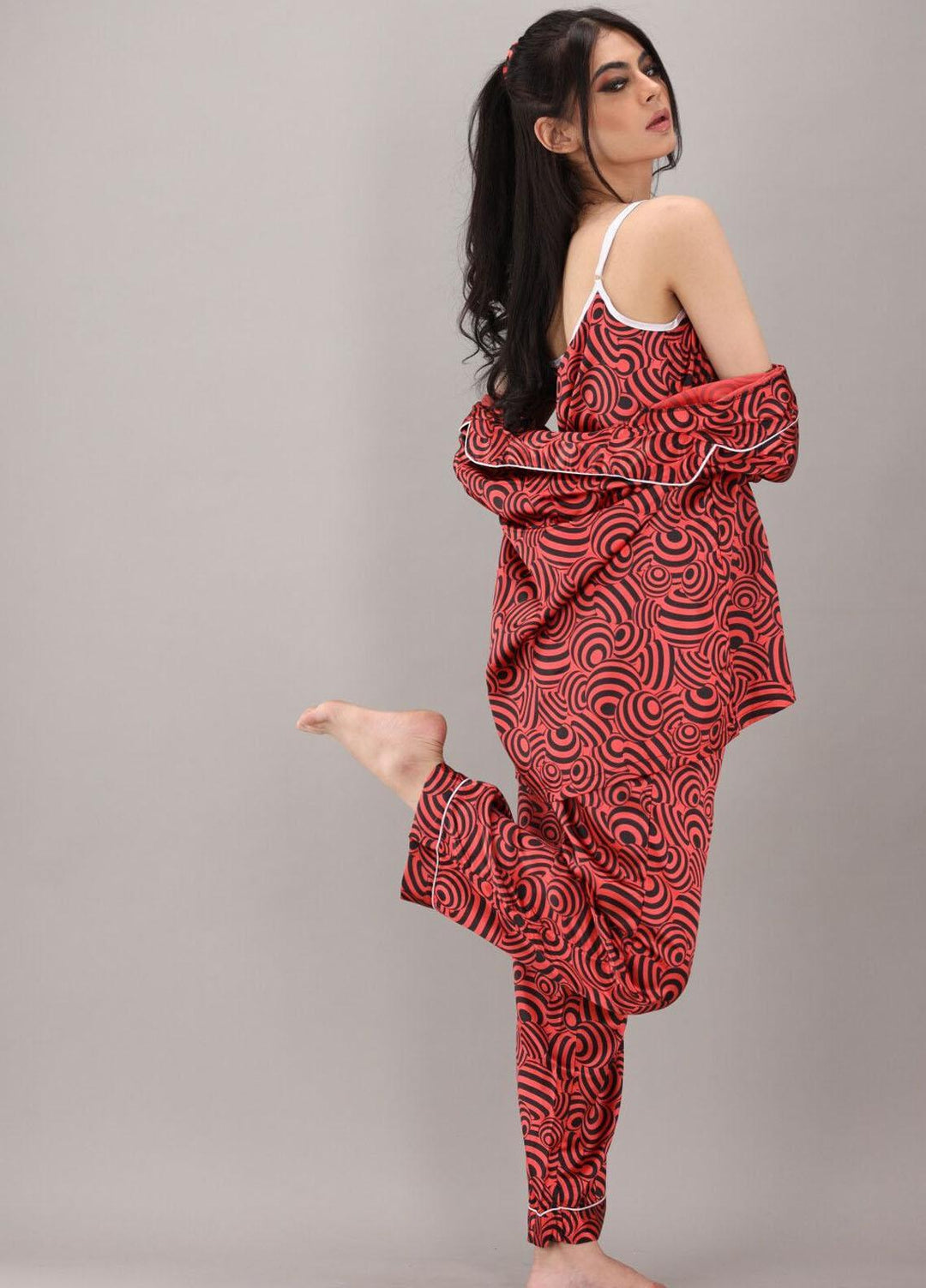 Valerie  7 Pcs Night Wear Satin Pajama Set CLK-ST-0047