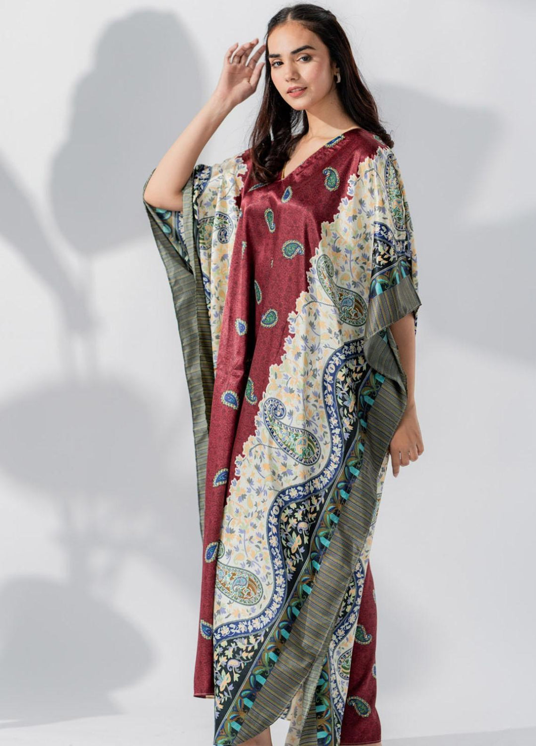Valerie Printed Satin Long caftan  VL-CAF-07C2 - Night Dress