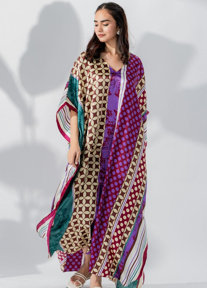 Valerie Printed Satin Long caftan  VL-CAF-MUL-02 - Night Dress