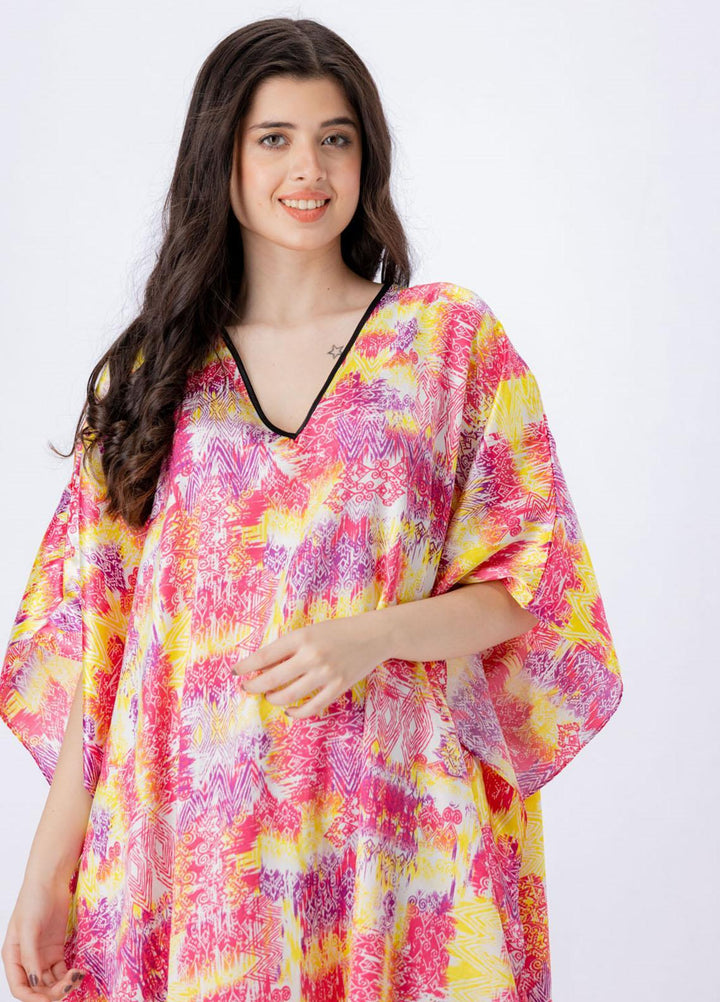 Valerie Long Caftan Collection 2022 Printed Satin Long Caftan Free Size  VKAF1022-102 - Night Dress