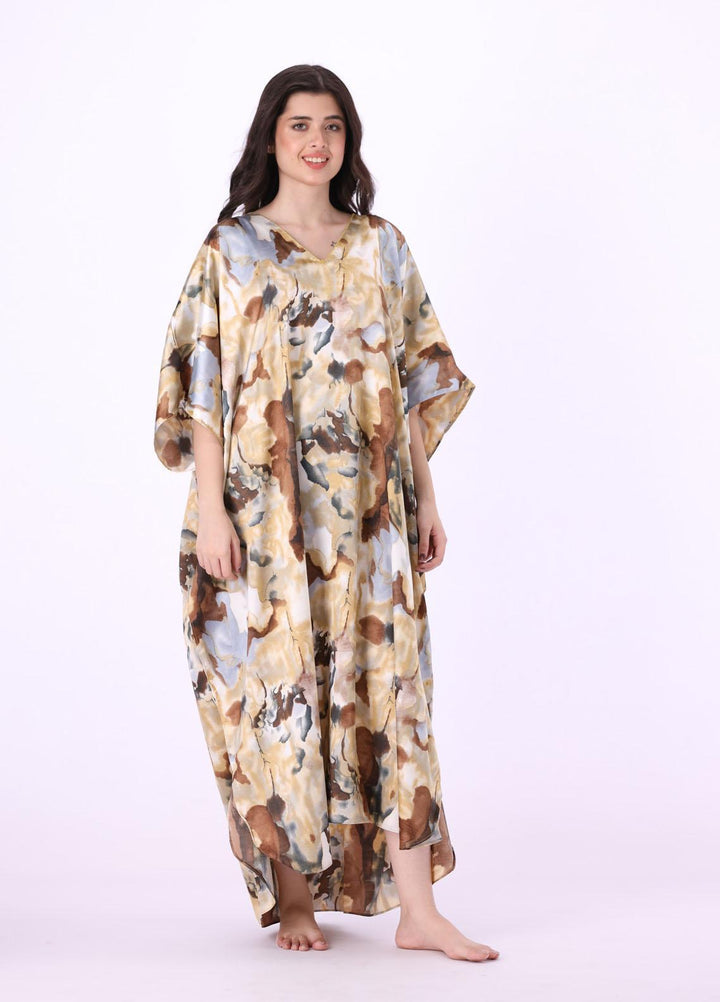 Valerie Long Caftan Collection 2022 Printed Satin Long Caftan Free Size  VKAF1022-104 - Night Dress